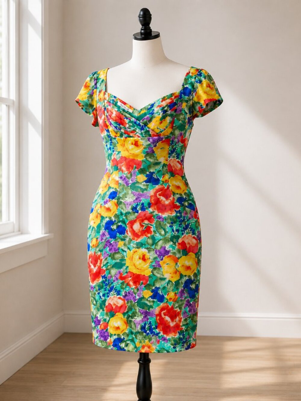 Vintage Gillian 100% Silk Floral Bodycon Dress 12